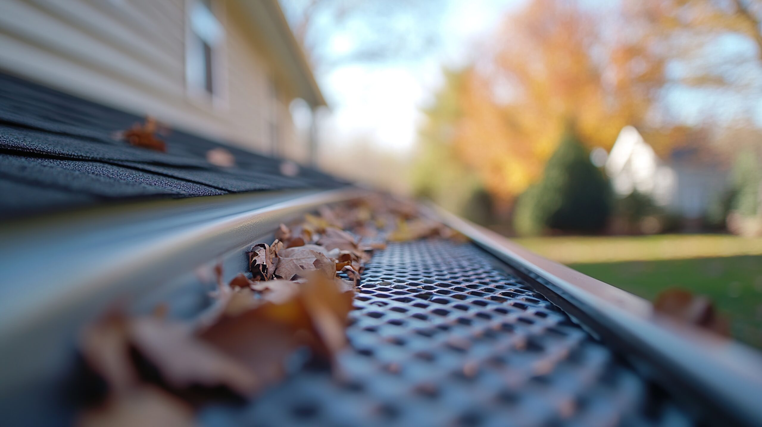 Autumn Leaves Clogged Gutter: Home Exterior Detail